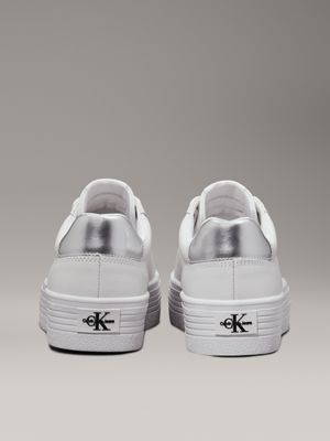 bright white/silver leather platform trainers for women calvin klein jeans