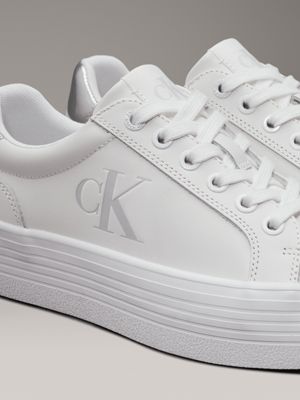 bright white/silver leather platform trainers for women calvin klein jeans