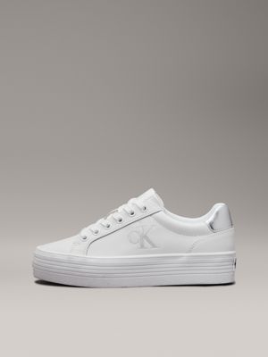 bright white/silver leather platform trainers for women calvin klein jeans