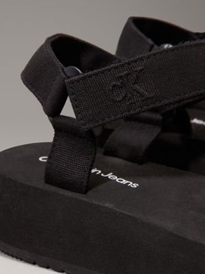 triple black canvas platform sandals for women calvin klein jeans