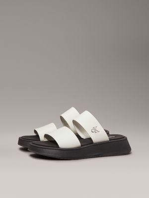 silver birch/black leather platform sandals for women calvin klein jeans