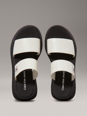 silver birch/black leather platform sandals for women calvin klein jeans