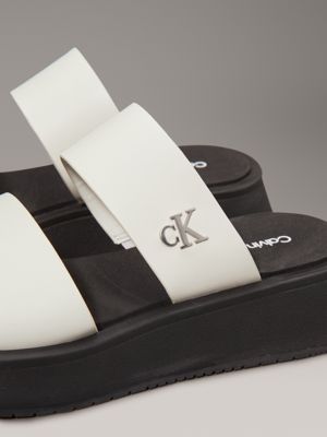 silver birch/black leather platform sandals for women calvin klein jeans