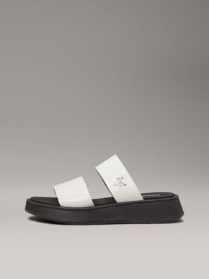 silver birch/black leather platform sandals for women calvin klein jeans