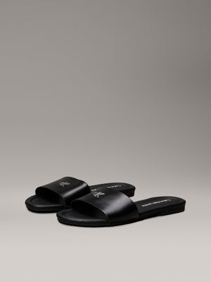 triple black faux leather sliders for women calvin klein jeans