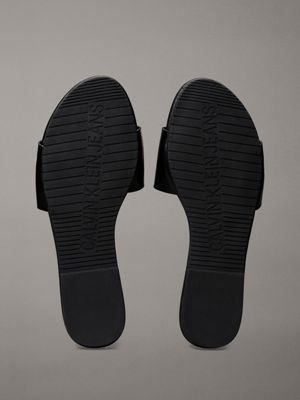 triple black faux leather sliders for women calvin klein jeans