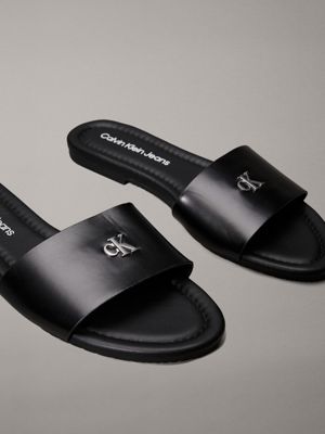 triple black faux leather sliders for women calvin klein jeans