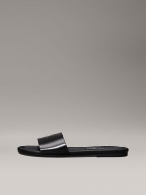 triple black faux leather sliders for women calvin klein jeans