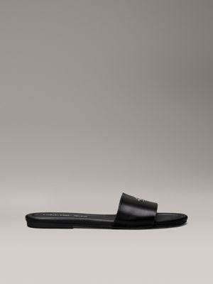 black faux leather sliders for women calvin klein jeans