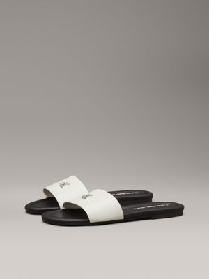 silver birch/black faux leather sliders for women calvin klein jeans