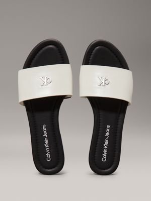 silver birch/black faux leather sliders for women calvin klein jeans