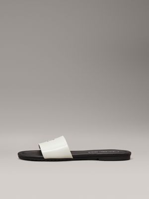 silver birch/black faux leather sliders for women calvin klein jeans