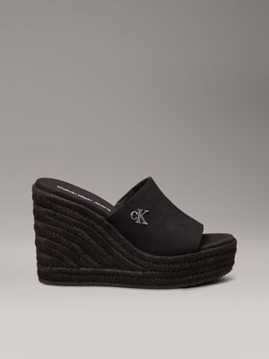 black platform espadrille wedge sliders for women calvin klein jeans