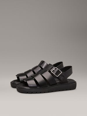 triple black leather fisherman sandals for women calvin klein jeans