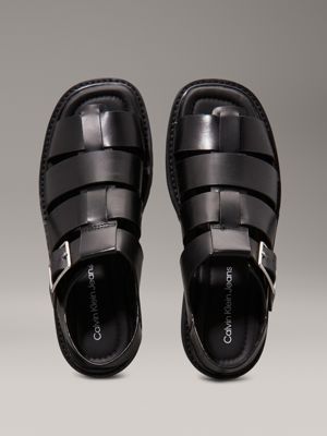 triple black leather fisherman sandals for women calvin klein jeans