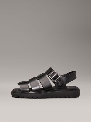 triple black leather fisherman sandals for women calvin klein jeans