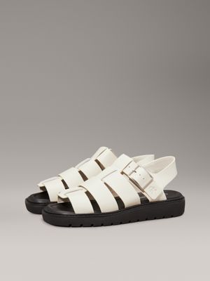 turtle dove/black leather fisherman sandals for women calvin klein jeans