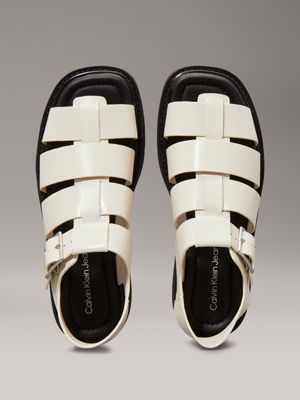 turtle dove/black leather fisherman sandals for women calvin klein jeans