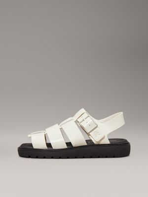 turtle dove/black leather fisherman sandals for women calvin klein jeans