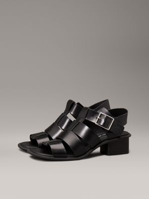 triple black heeled fisherman sandals for women calvin klein jeans