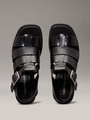 triple black heeled fisherman sandals for women calvin klein jeans