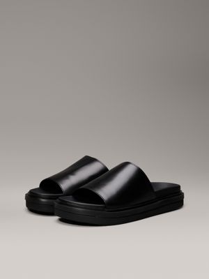 triple black faux leather sliders for women calvin klein jeans