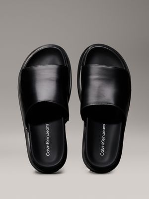 triple black faux leather sliders for women calvin klein jeans