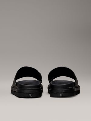 triple black faux leather sliders for women calvin klein jeans