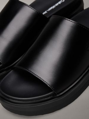 triple black faux leather sliders for women calvin klein jeans