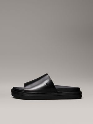 triple black faux leather sliders for women calvin klein jeans