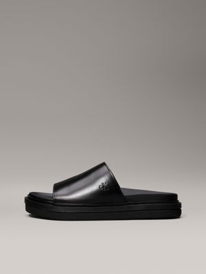 triple black faux leather sliders for women calvin klein jeans