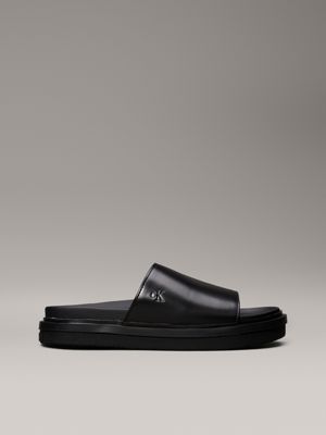 black faux leather sliders for women calvin klein jeans