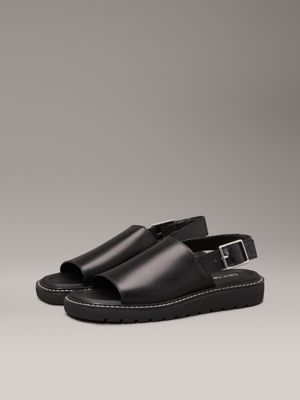 triple black leather sandals for women calvin klein jeans