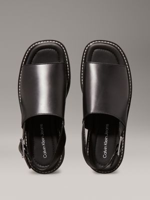 triple black leather sandals for women calvin klein jeans