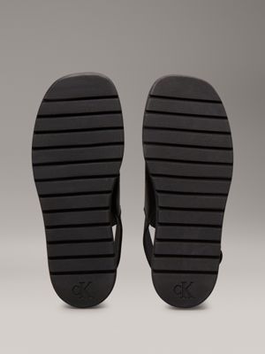 triple black leather sandals for women calvin klein jeans