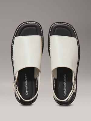 silver birch/black leather sandals for women calvin klein jeans