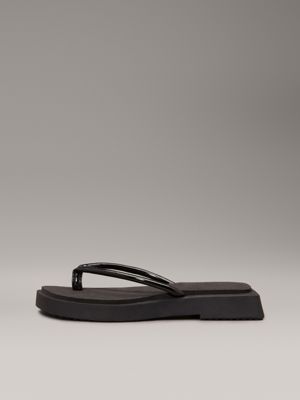 triple black square wedge flip flops for women calvin klein jeans