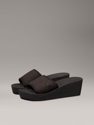 triple black canvas platform wedge sliders for women calvin klein jeans