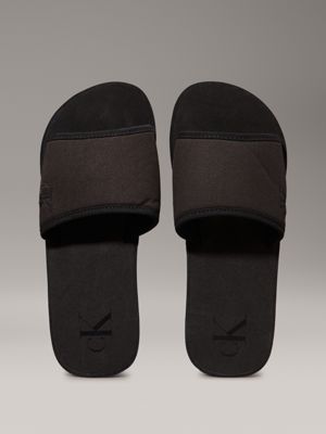 triple black canvas platform wedge sliders for women calvin klein jeans