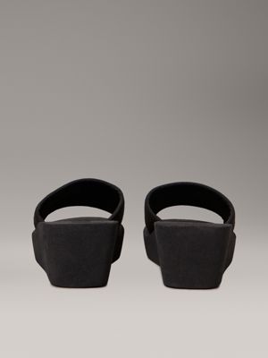 triple black canvas platform wedge sliders for women calvin klein jeans