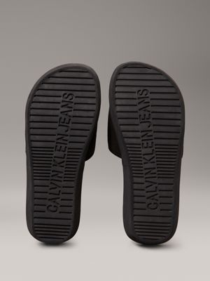 triple black canvas platform wedge sliders for women calvin klein jeans