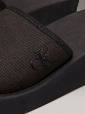 triple black canvas platform wedge sliders for women calvin klein jeans