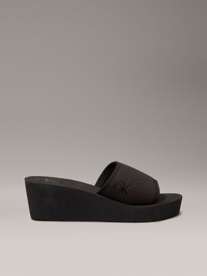 black canvas platform wedge sliders for women calvin klein jeans
