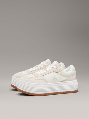 creamy white/whisper pink/b white suede platform trainers for women calvin klein jeans