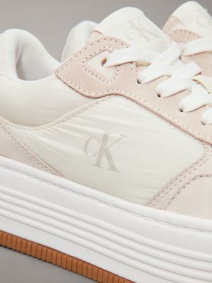 creamy white/whisper pink/b white suede platform trainers for women calvin klein jeans