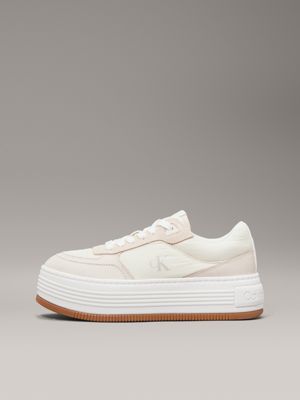 creamy white/whisper pink/b white suede platform trainers for women calvin klein jeans