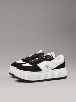 bright white/black suede platform trainers for women calvin klein jeans