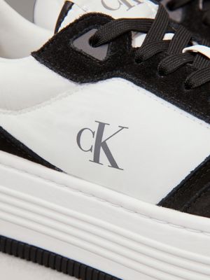 bright white/black suede platform trainers for women calvin klein jeans