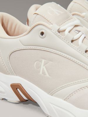 eggshell/silver birch faux leather trainers for women calvin klein jeans