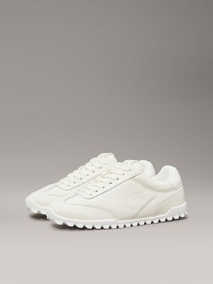 creamy white/bright white leather low profile trainers for women calvin klein jeans